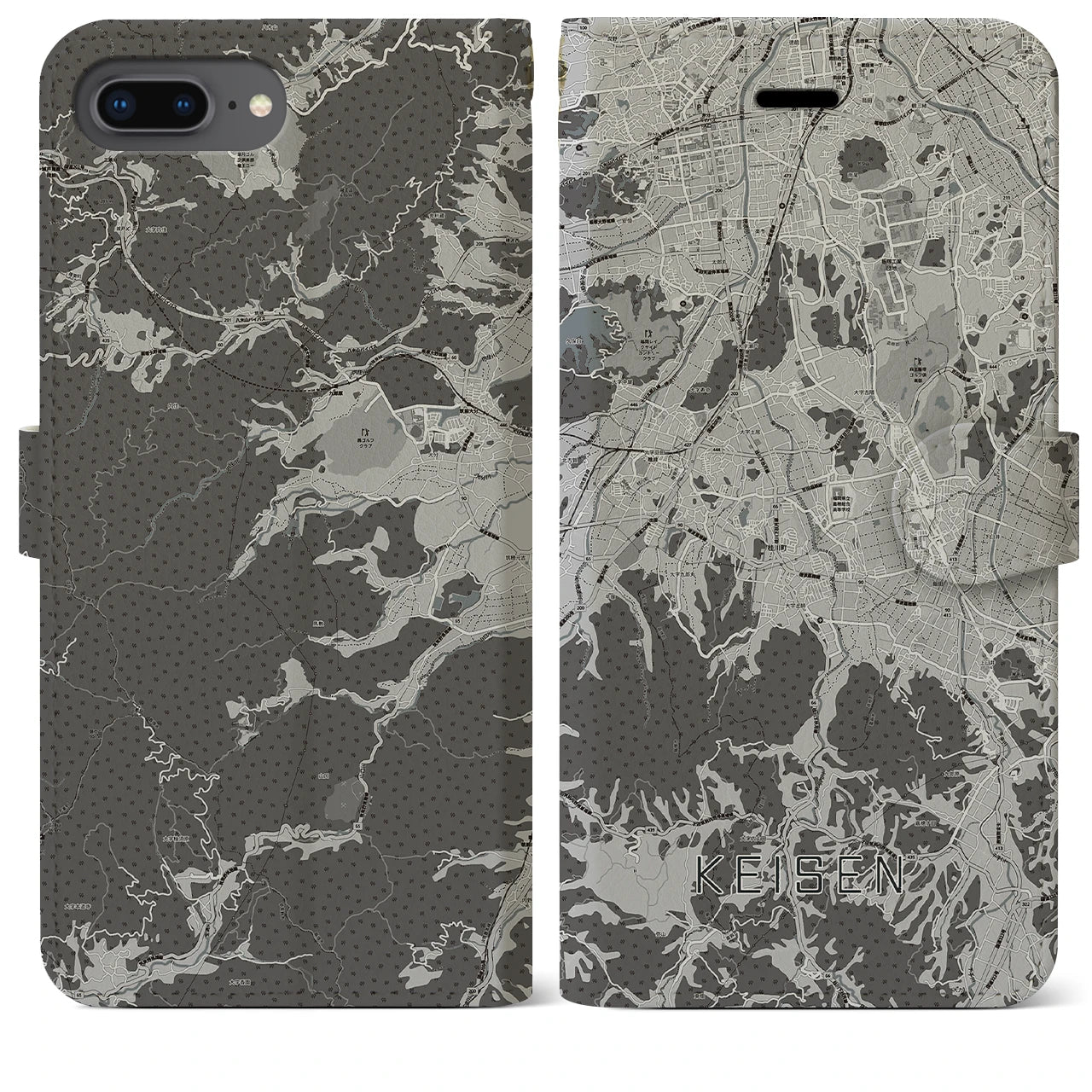 【桂川(福岡県)】地図柄iPhoneケース(手帳タイプ)モノトーン・iPhone 8Plus /7Plus / 6sPlus / 6Plus 用