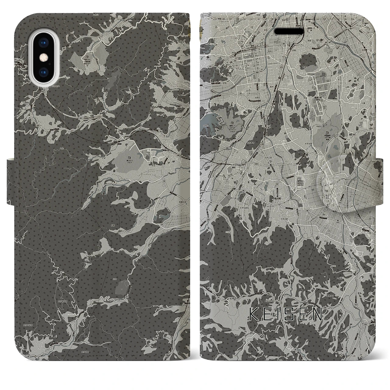 【桂川(福岡県)】地図柄iPhoneケース(手帳タイプ)モノトーン・iPhone XS Max 用