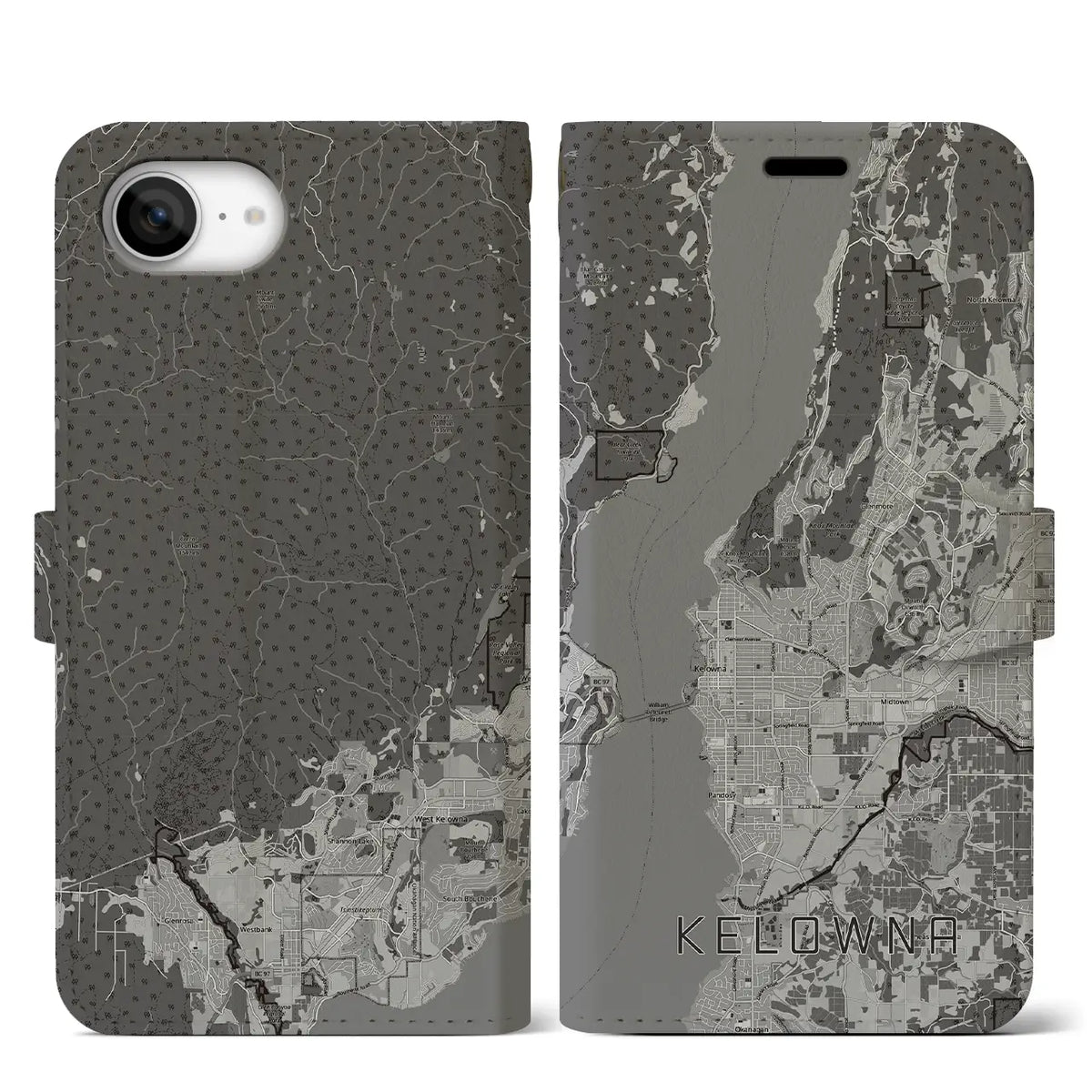 【ケロウナ(カナダ)】地図柄iPhoneケース(手帳タイプ)