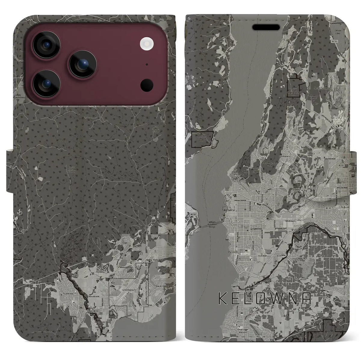 【ケロウナ(カナダ)】地図柄iPhoneケース(手帳タイプ)