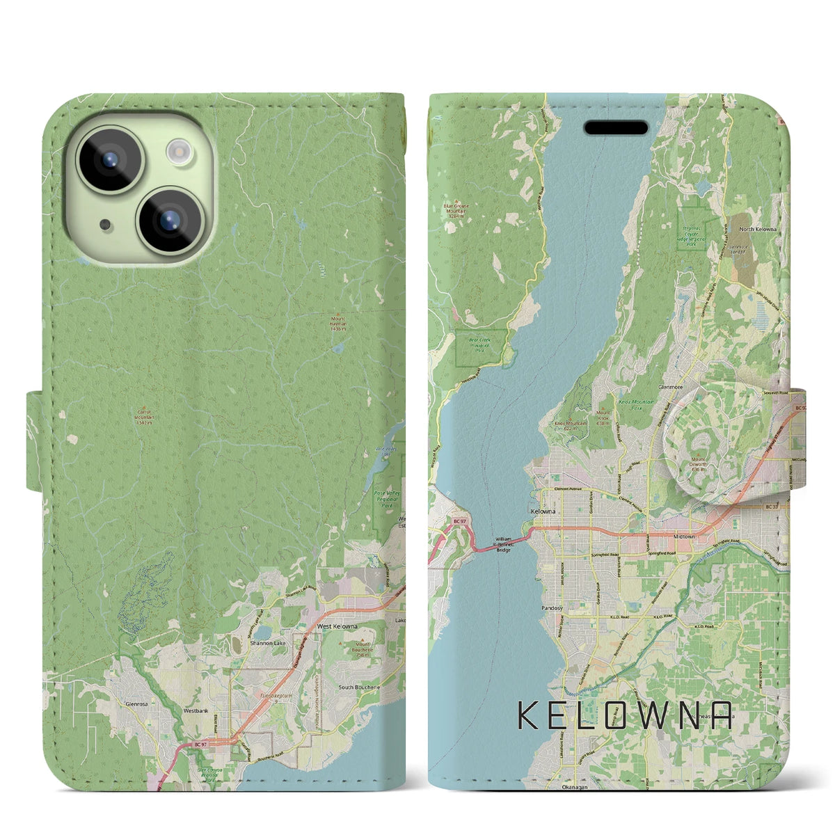 【ケロウナ(カナダ)】地図柄iPhoneケース(手帳タイプ)
