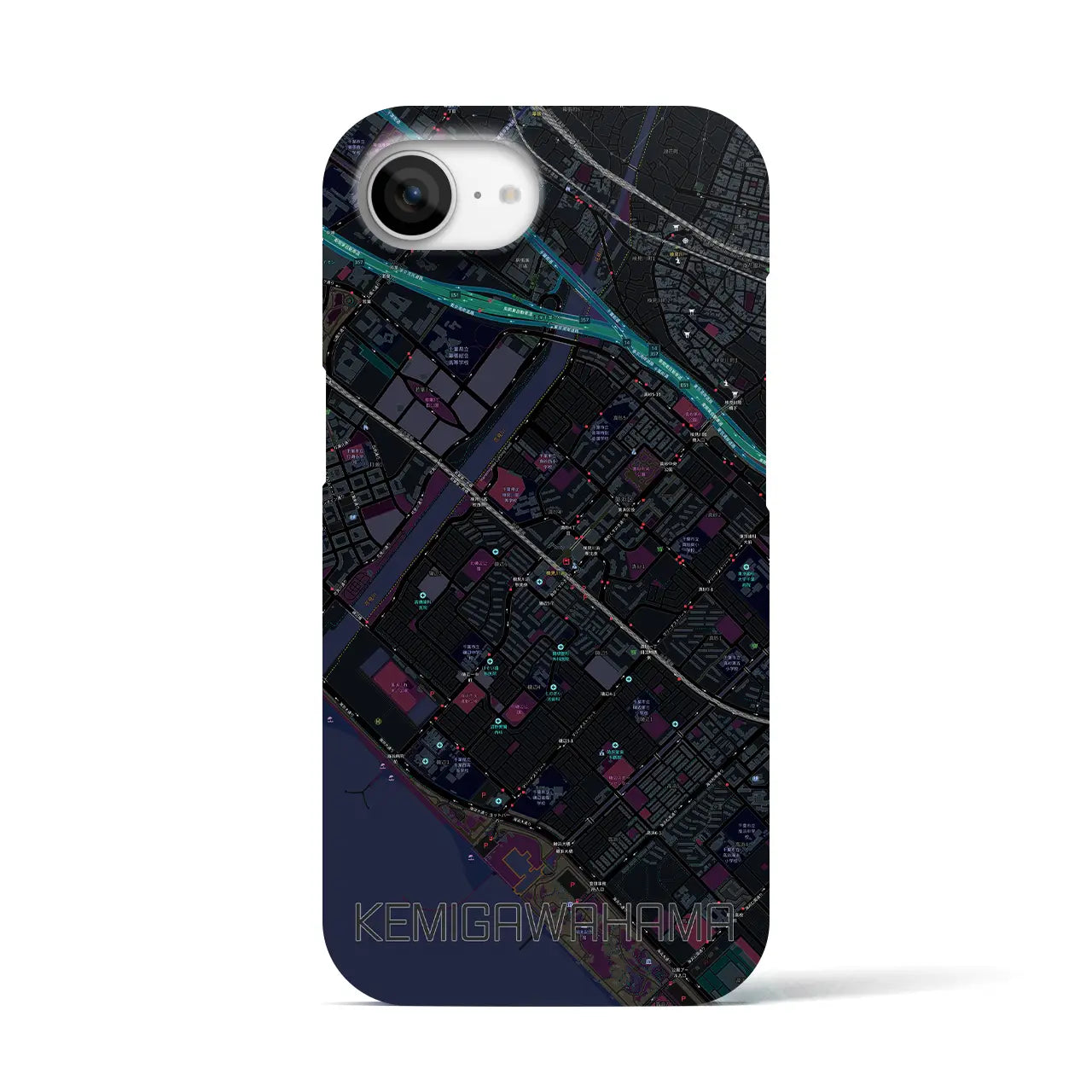 【検見川浜(千葉県)】地図柄iPhoneケース(バックカバータイプ)