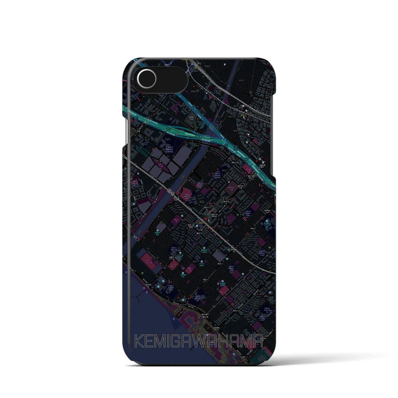 【検見川浜(千葉県)】地図柄iPhoneケース(バックカバータイプ)
