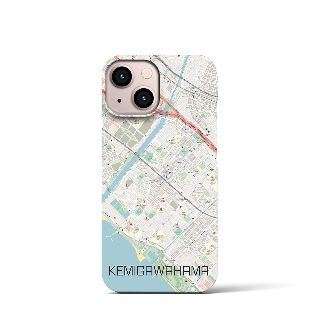 【検見川浜(千葉県)】地図柄iPhoneケース(バックカバータイプ)