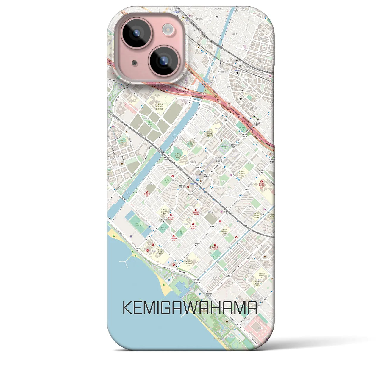 【検見川浜(千葉県)】地図柄iPhoneケース(バックカバータイプ)