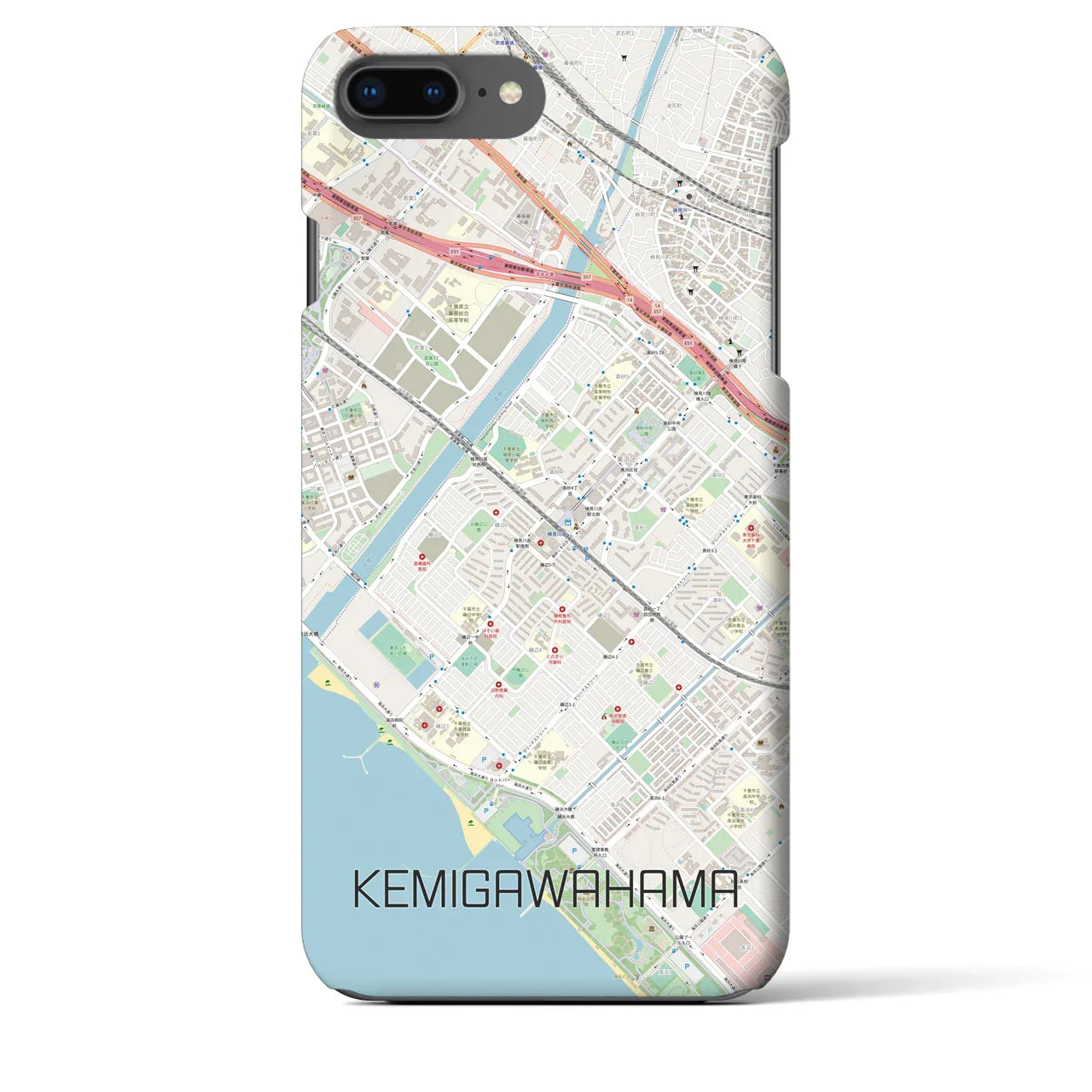 【検見川浜(千葉県)】地図柄iPhoneケース(バックカバータイプ)