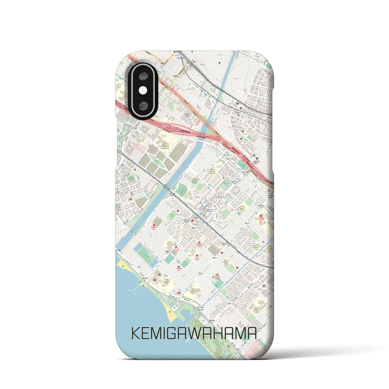 【検見川浜(千葉県)】地図柄iPhoneケース(バックカバータイプ)