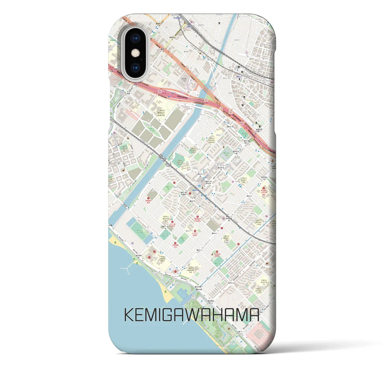 【検見川浜(千葉県)】地図柄iPhoneケース(バックカバータイプ)