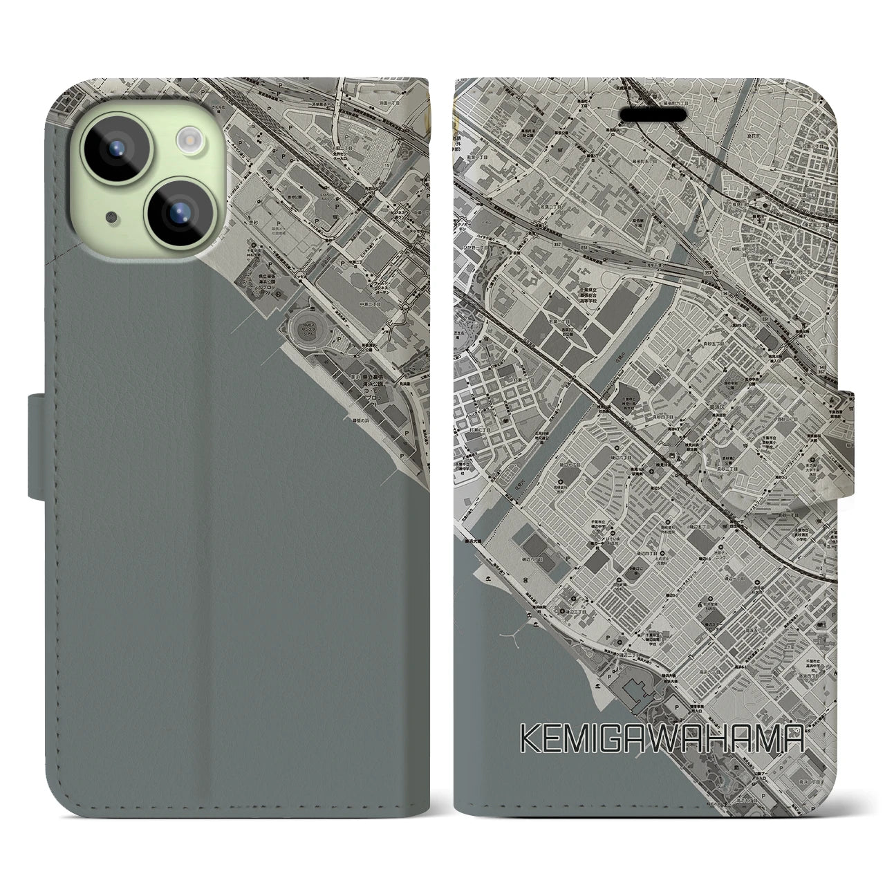 【検見川浜(千葉県)】地図柄iPhoneケース(手帳タイプ)