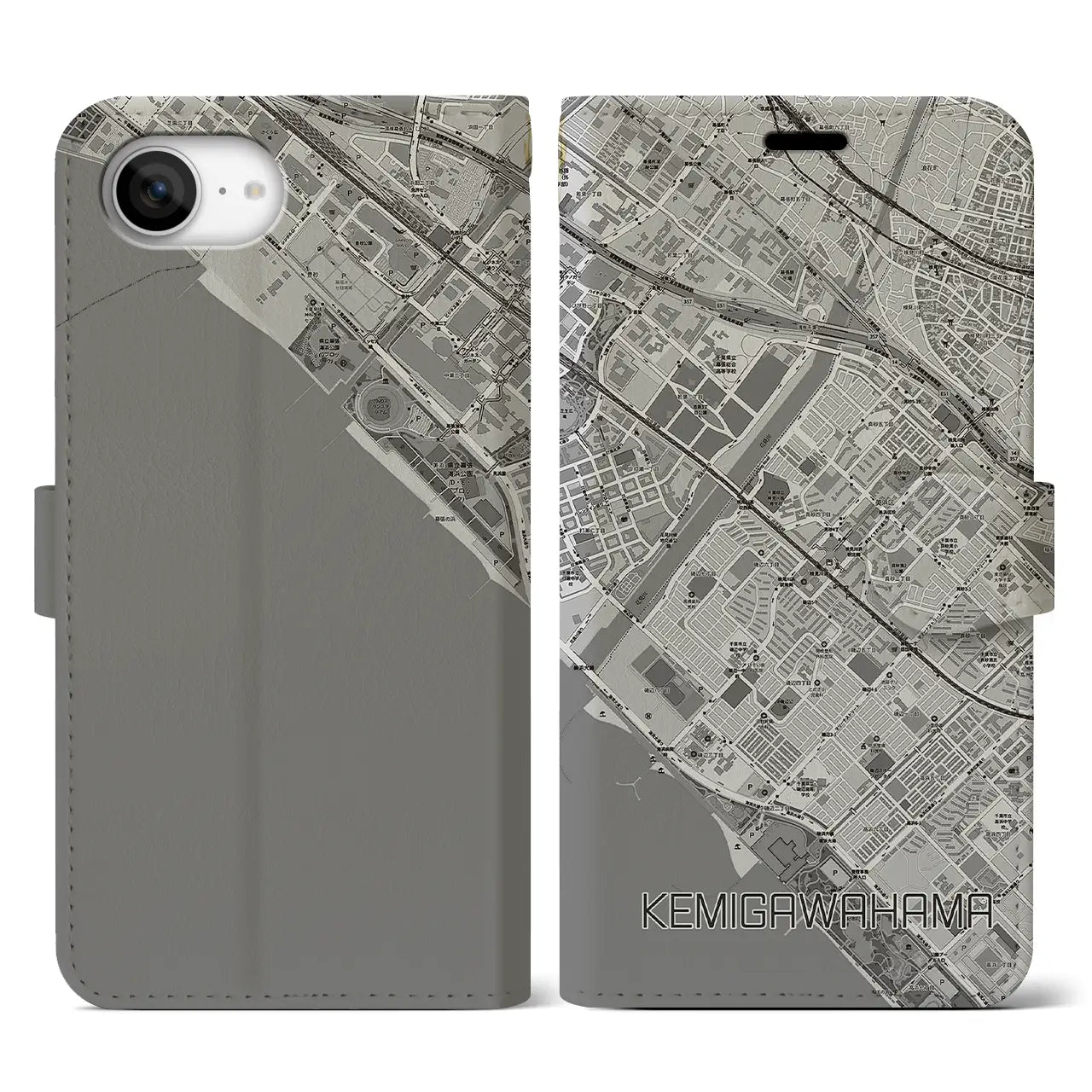 【検見川浜(千葉県)】地図柄iPhoneケース(手帳タイプ)