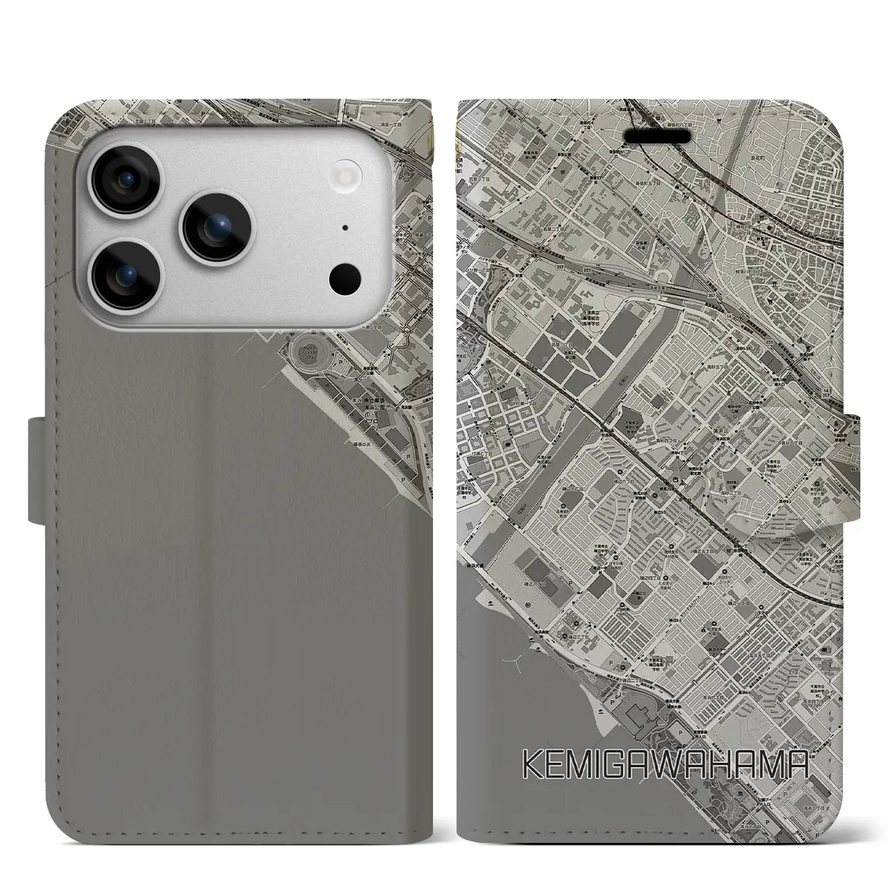 【検見川浜(千葉県)】地図柄iPhoneケース(手帳タイプ)