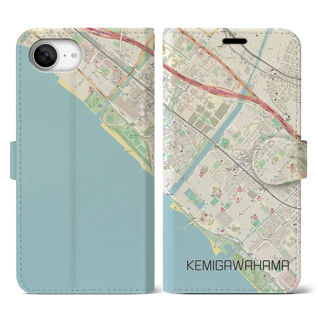 【検見川浜(千葉県)】地図柄iPhoneケース(手帳タイプ)