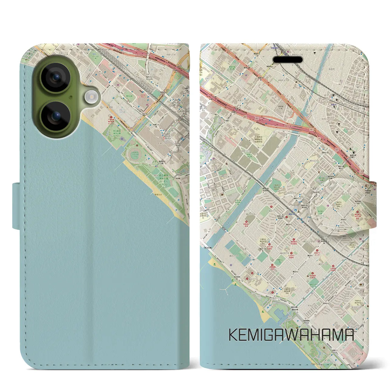 【検見川浜(千葉県)】地図柄iPhoneケース(手帳タイプ)