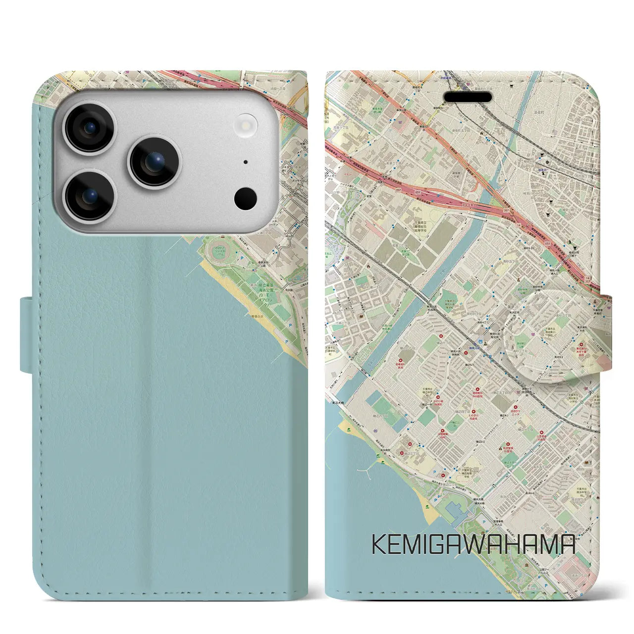 【検見川浜(千葉県)】地図柄iPhoneケース(手帳タイプ)