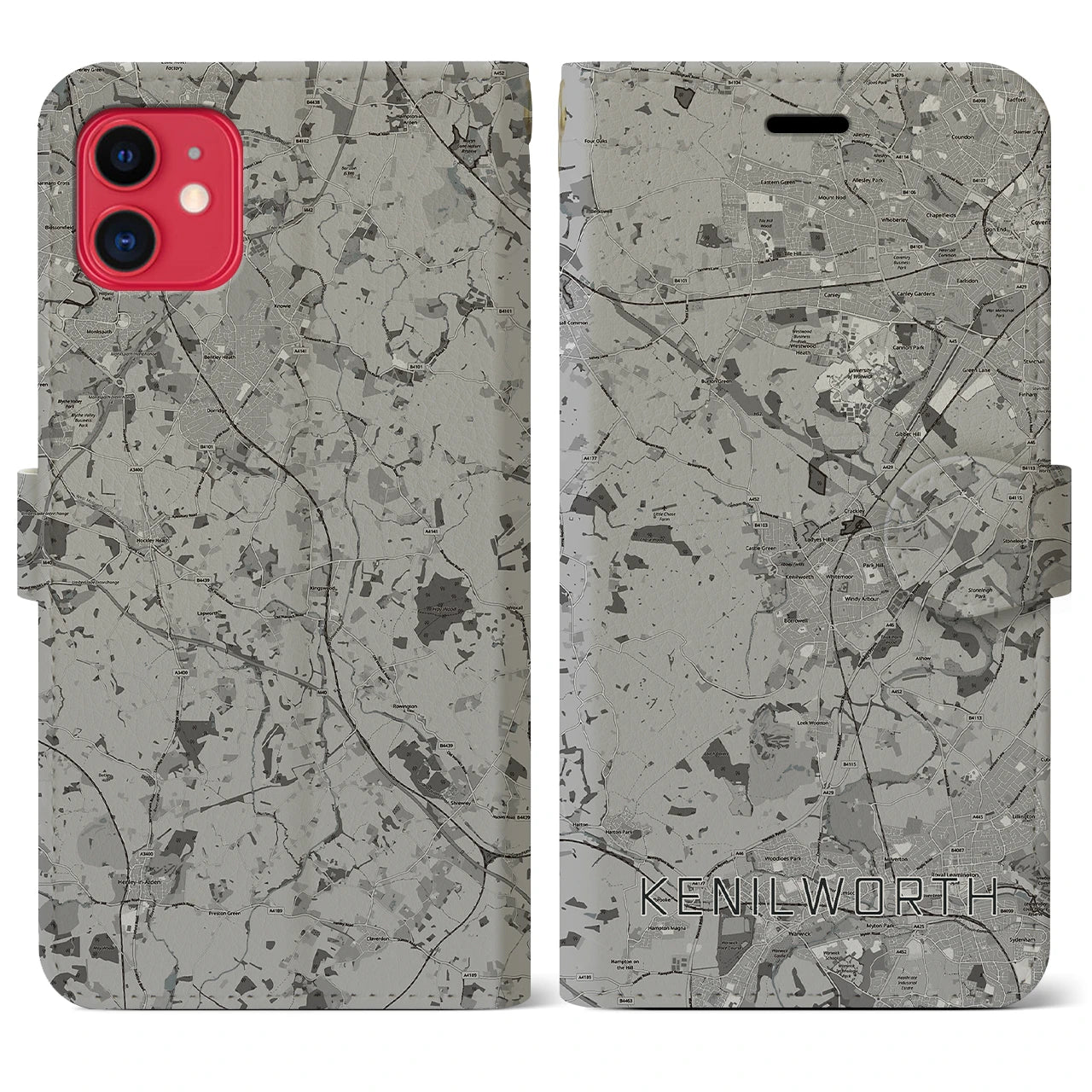 【ケニルワース(イギリス)】地図柄iPhoneケース(手帳タイプ)モノトーン・iPhone 11 用