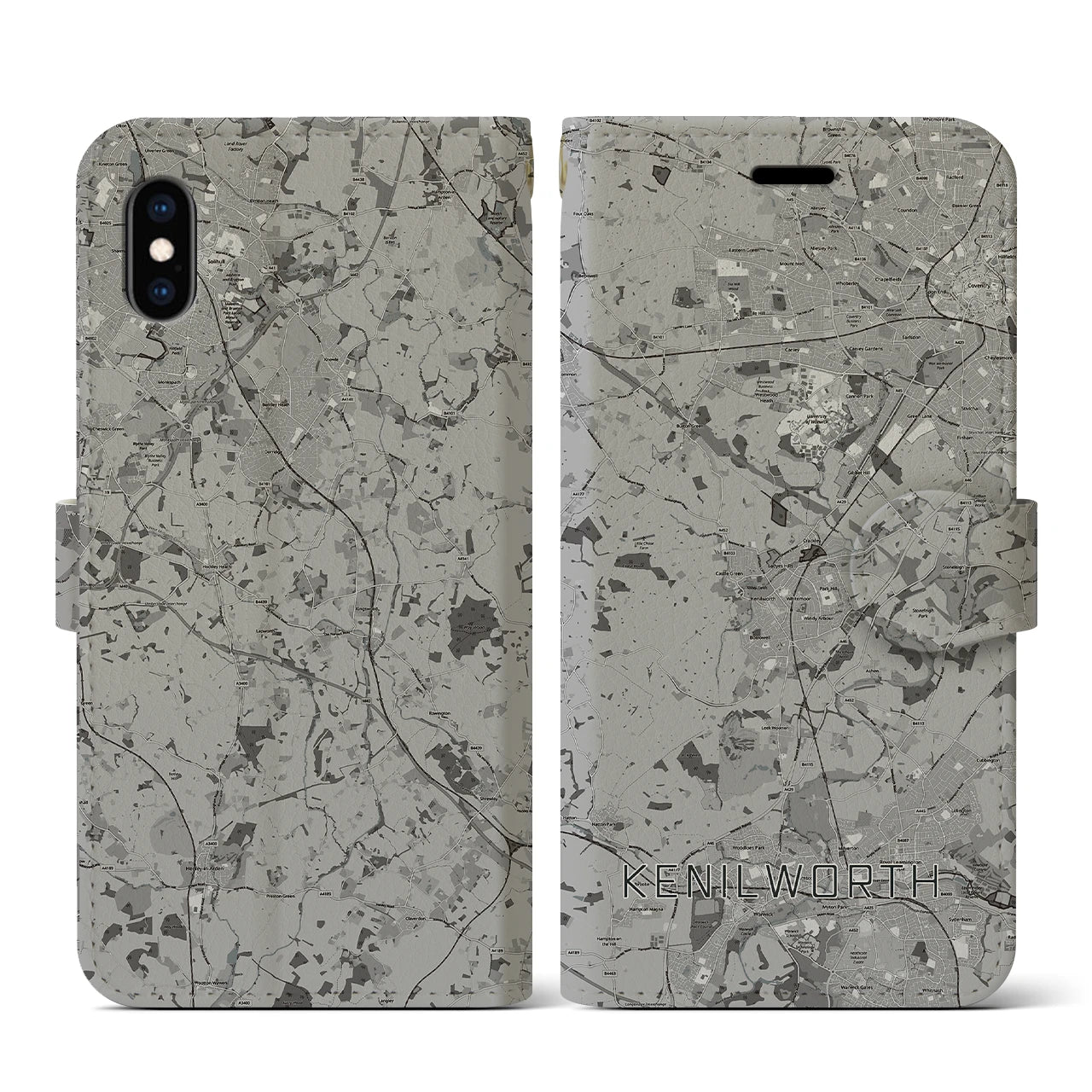 【ケニルワース(イギリス)】地図柄iPhoneケース(手帳タイプ)モノトーン・iPhone XS / X 用