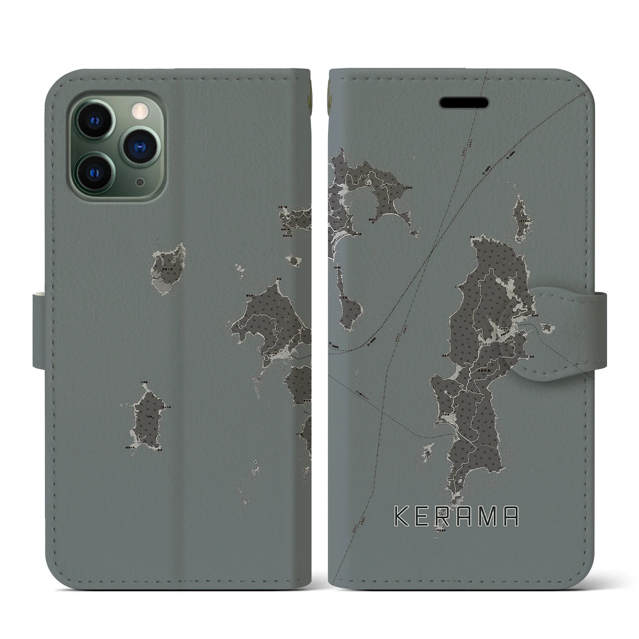 【慶良間(沖縄県)】地図柄iPhoneケース(手帳タイプ)モノトーン・iPhone 11 Pro 用