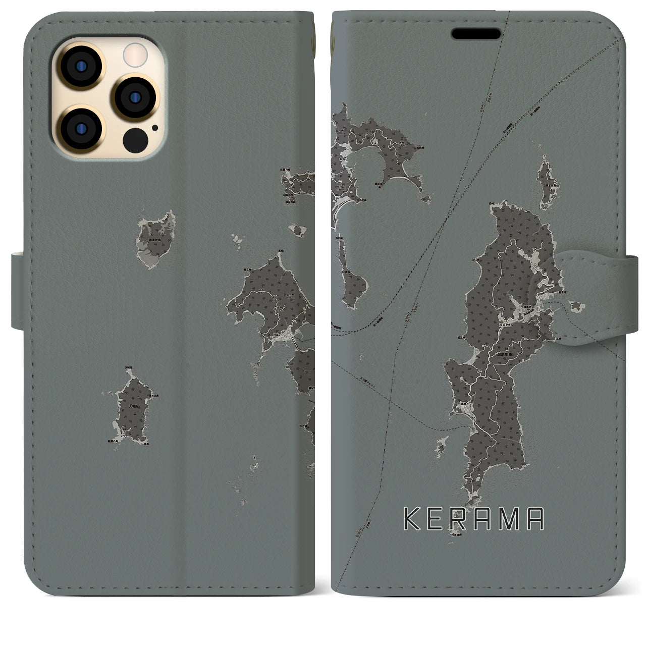 【慶良間(沖縄県)】地図柄iPhoneケース(手帳タイプ)モノトーン・iPhone 12 Pro Max 用