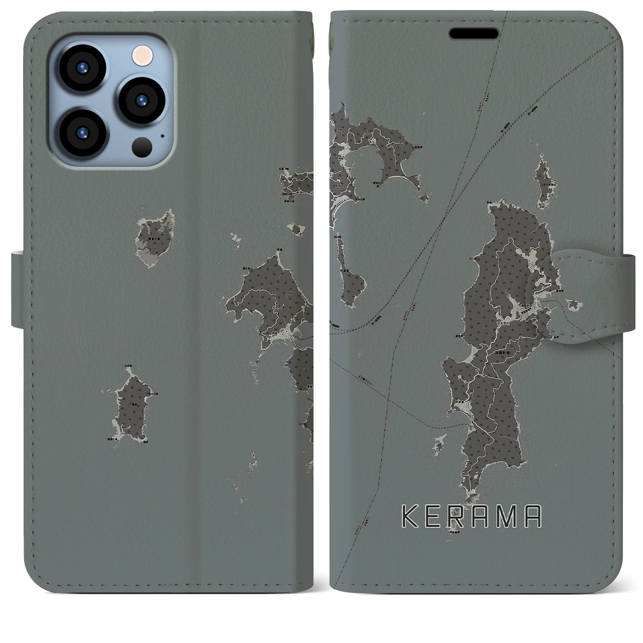 【慶良間(沖縄県)】地図柄iPhoneケース(手帳タイプ)モノトーン・iPhone 13 Pro Max 用