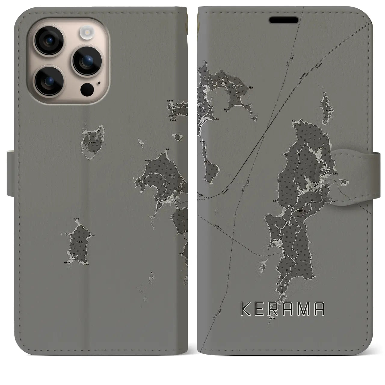 【慶良間(沖縄県)】地図柄iPhoneケース(手帳タイプ)モノトーン・iPhone 16 Plus 用
