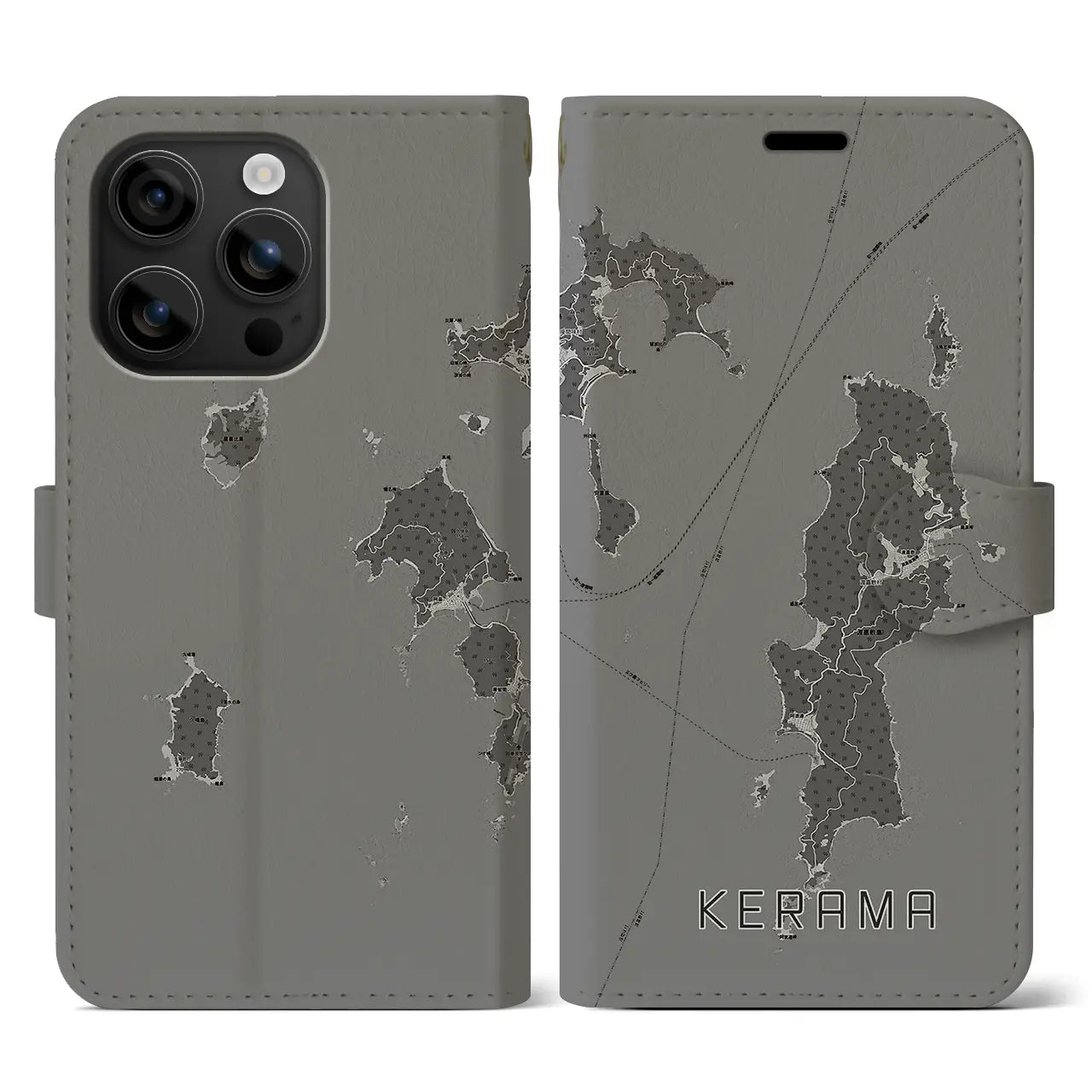 【慶良間(沖縄県)】地図柄iPhoneケース(手帳タイプ)モノトーン・iPhone 16 用
