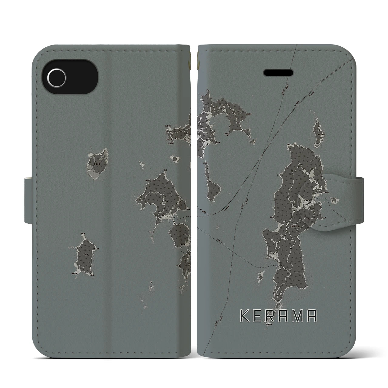 【慶良間(沖縄県)】地図柄iPhoneケース(手帳タイプ)モノトーン・iPhone SE(第3 / 第2世代) / 8 / 7 / 6s / 6 用