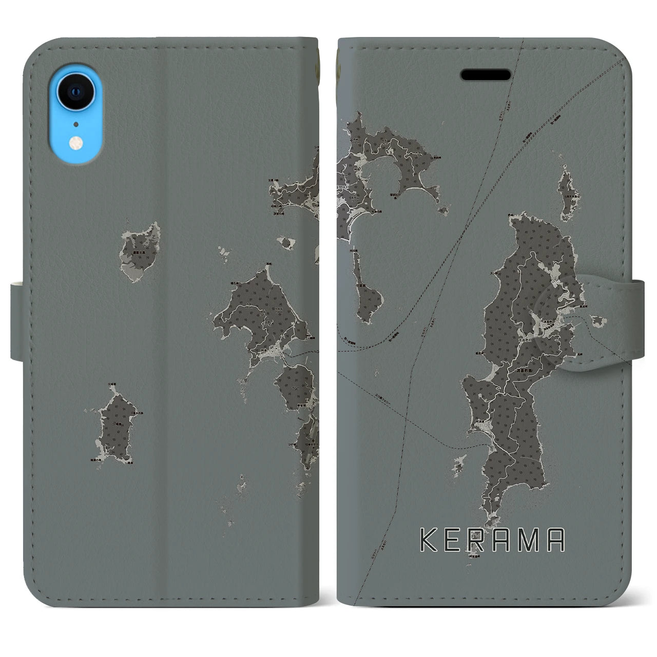 【慶良間(沖縄県)】地図柄iPhoneケース(手帳タイプ)モノトーン・iPhone XR 用
