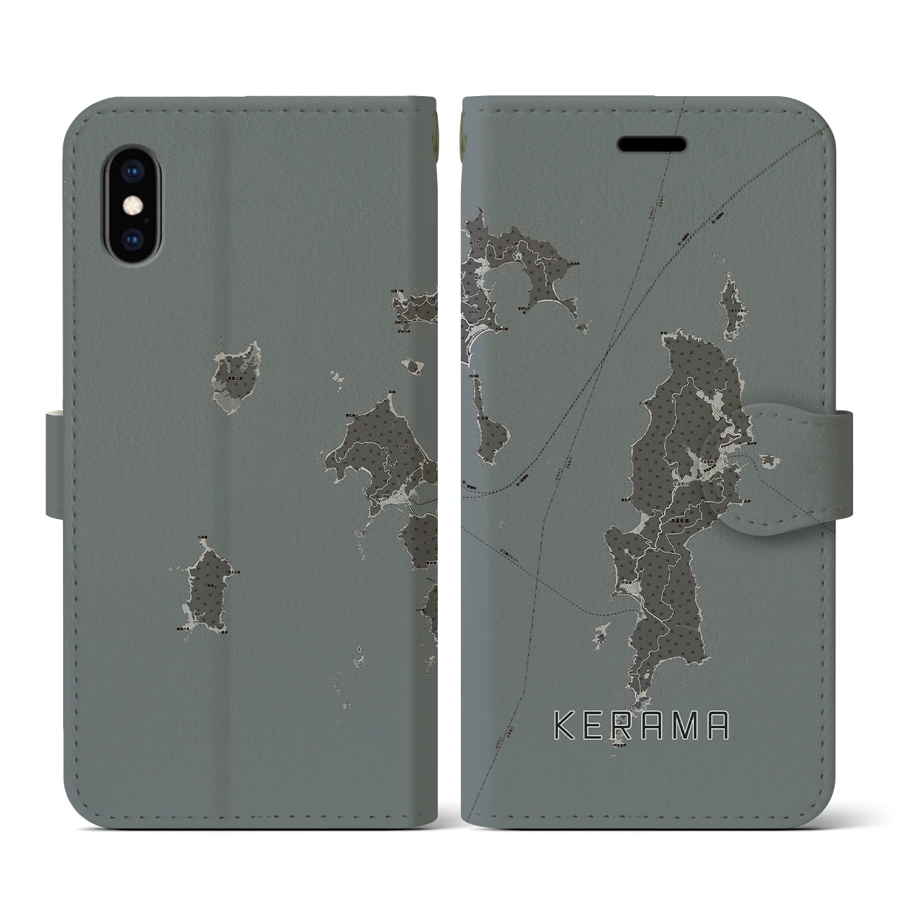 【慶良間(沖縄県)】地図柄iPhoneケース(手帳タイプ)モノトーン・iPhone XS / X 用