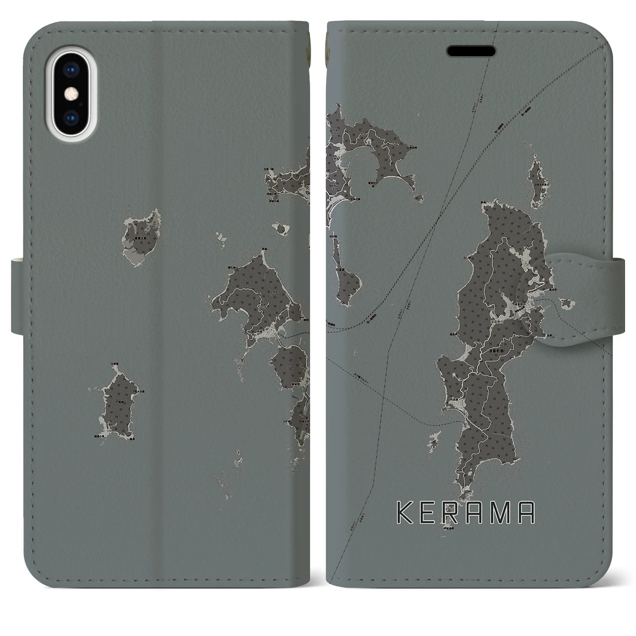 【慶良間(沖縄県)】地図柄iPhoneケース(手帳タイプ)モノトーン・iPhone XS Max 用
