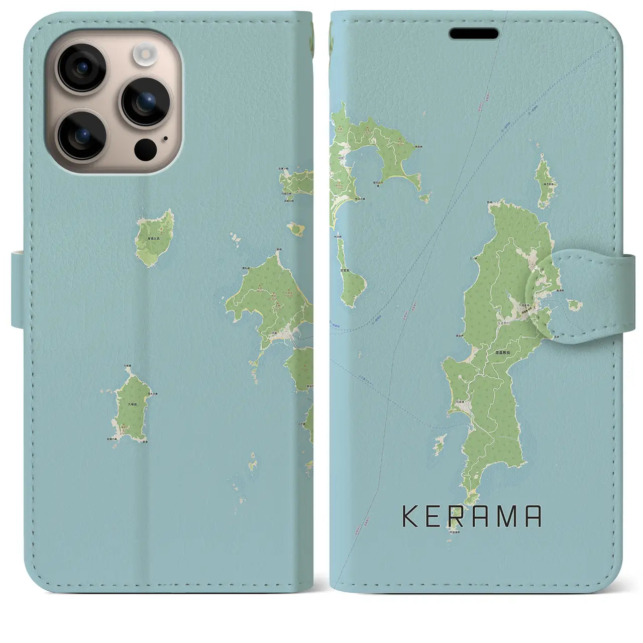 【慶良間(沖縄県)】地図柄iPhoneケース(手帳タイプ)ナチュラル・iPhone 16 Plus 用