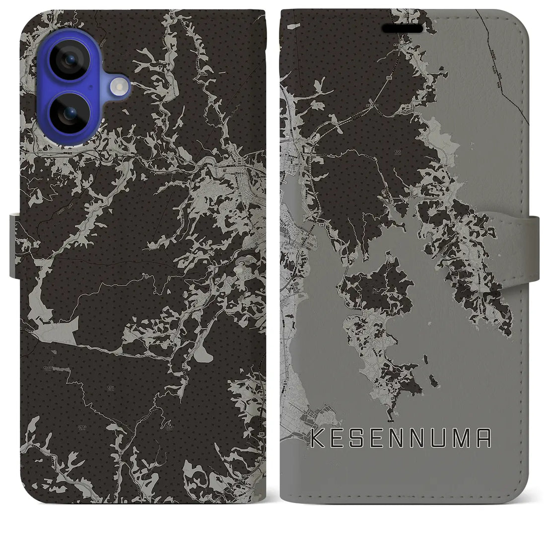 【気仙沼(宮城県)】地図柄iPhoneケース(手帳タイプ)モノトーン・iPhone 16 Pro Max 用