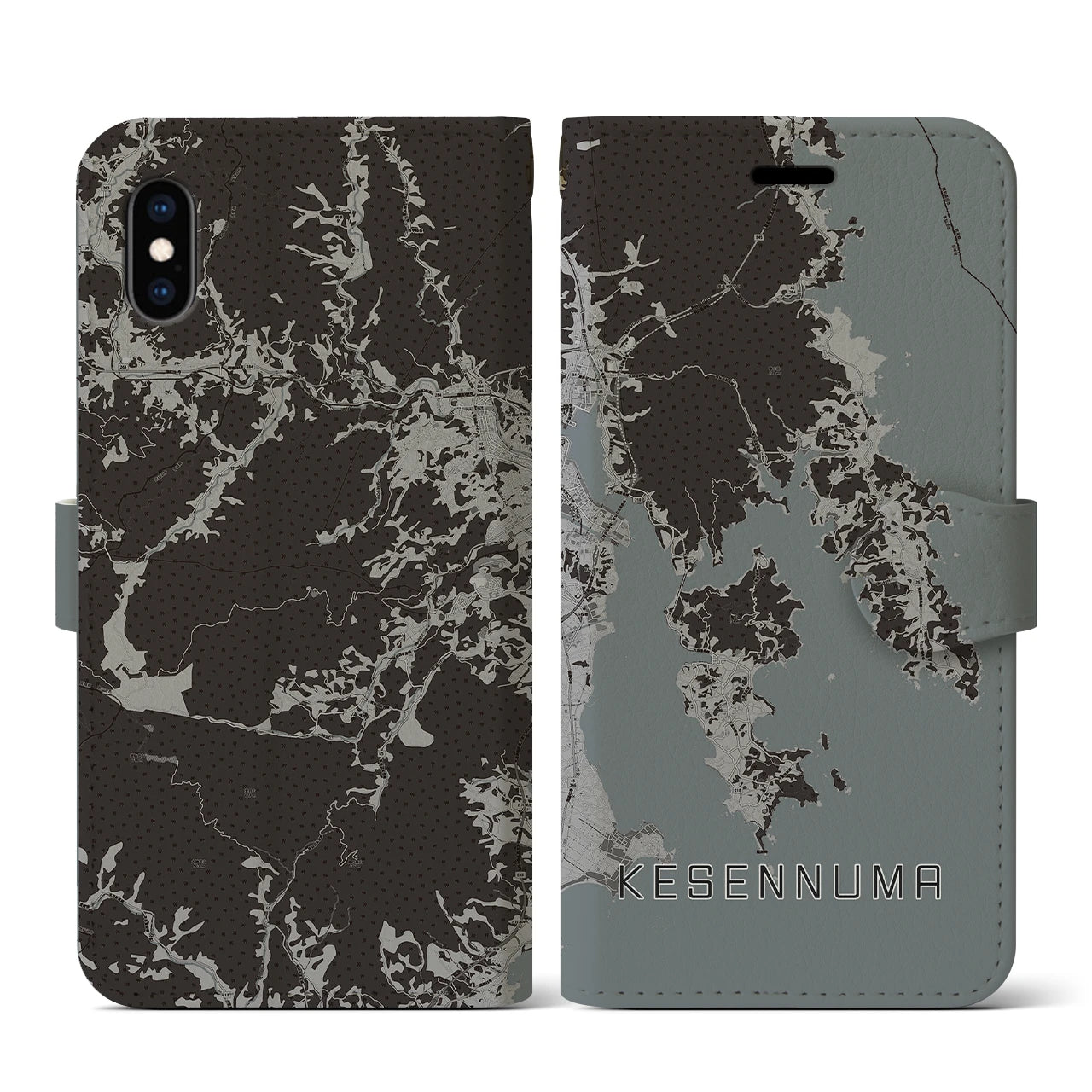 【気仙沼(宮城県)】地図柄iPhoneケース(手帳タイプ)モノトーン・iPhone XS / X 用