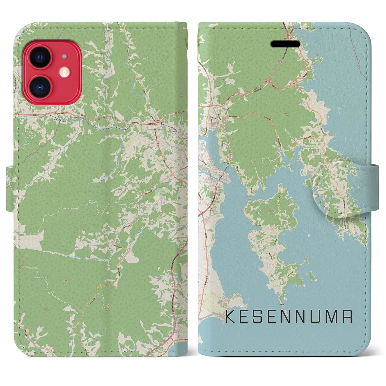 【気仙沼(宮城県)】地図柄iPhoneケース(手帳タイプ)ナチュラル・iPhone 11 用