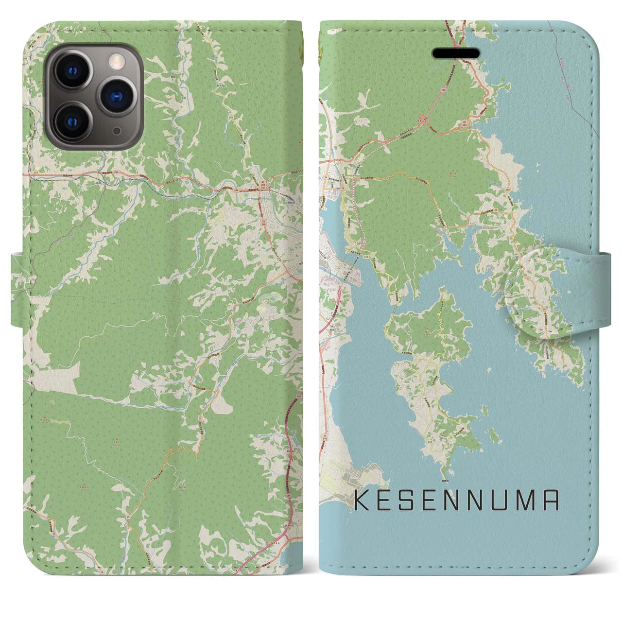 【気仙沼(宮城県)】地図柄iPhoneケース(手帳タイプ)ナチュラル・iPhone 11 Pro Max 用