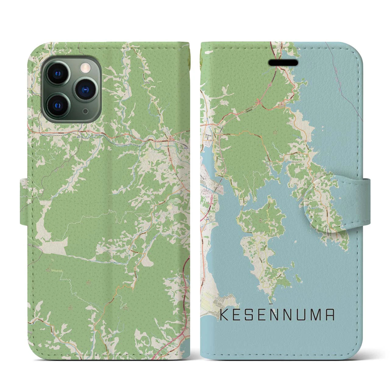【気仙沼(宮城県)】地図柄iPhoneケース(手帳タイプ)ナチュラル・iPhone 11 Pro 用