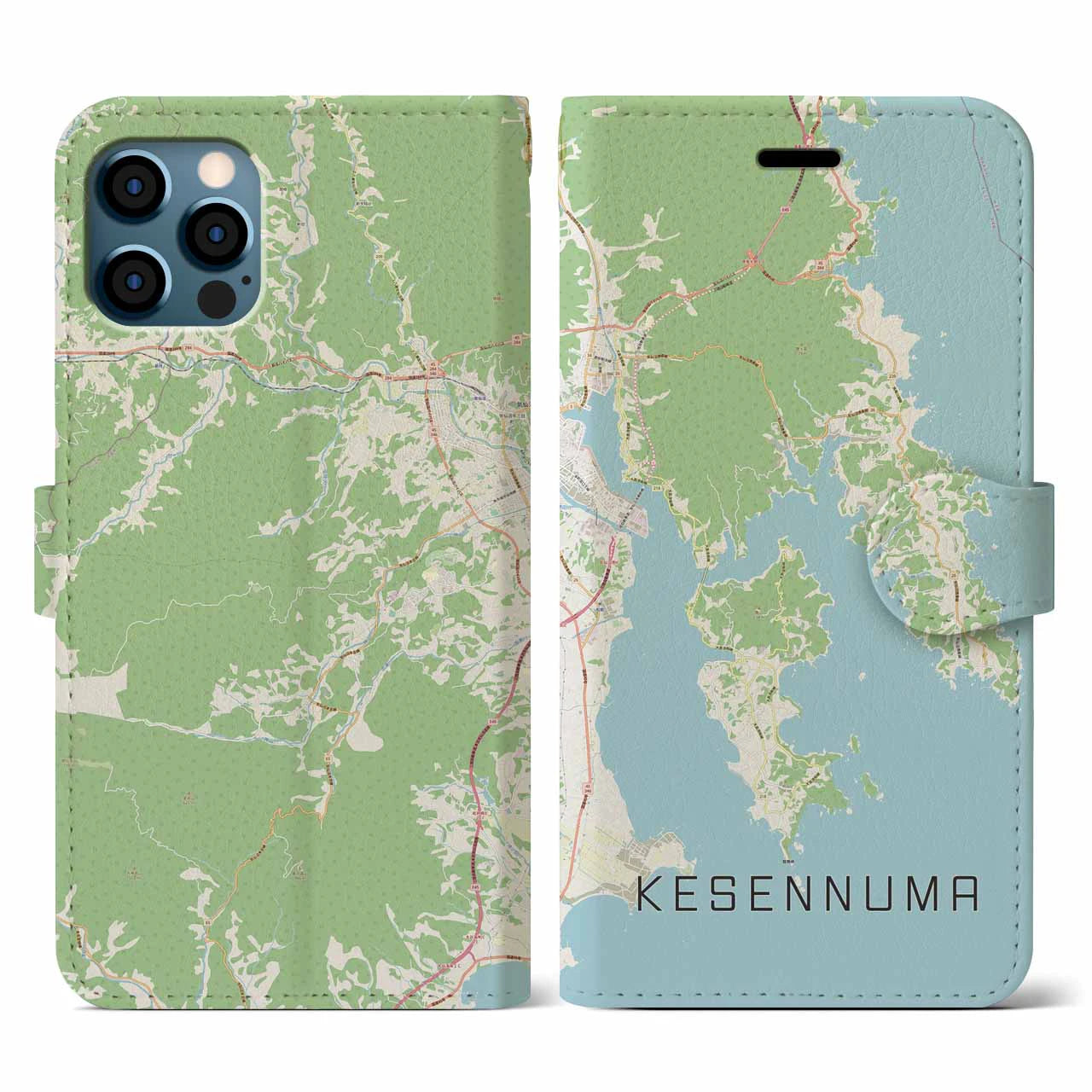 【気仙沼(宮城県)】地図柄iPhoneケース(手帳タイプ)ナチュラル・iPhone 12 / 12 Pro 用