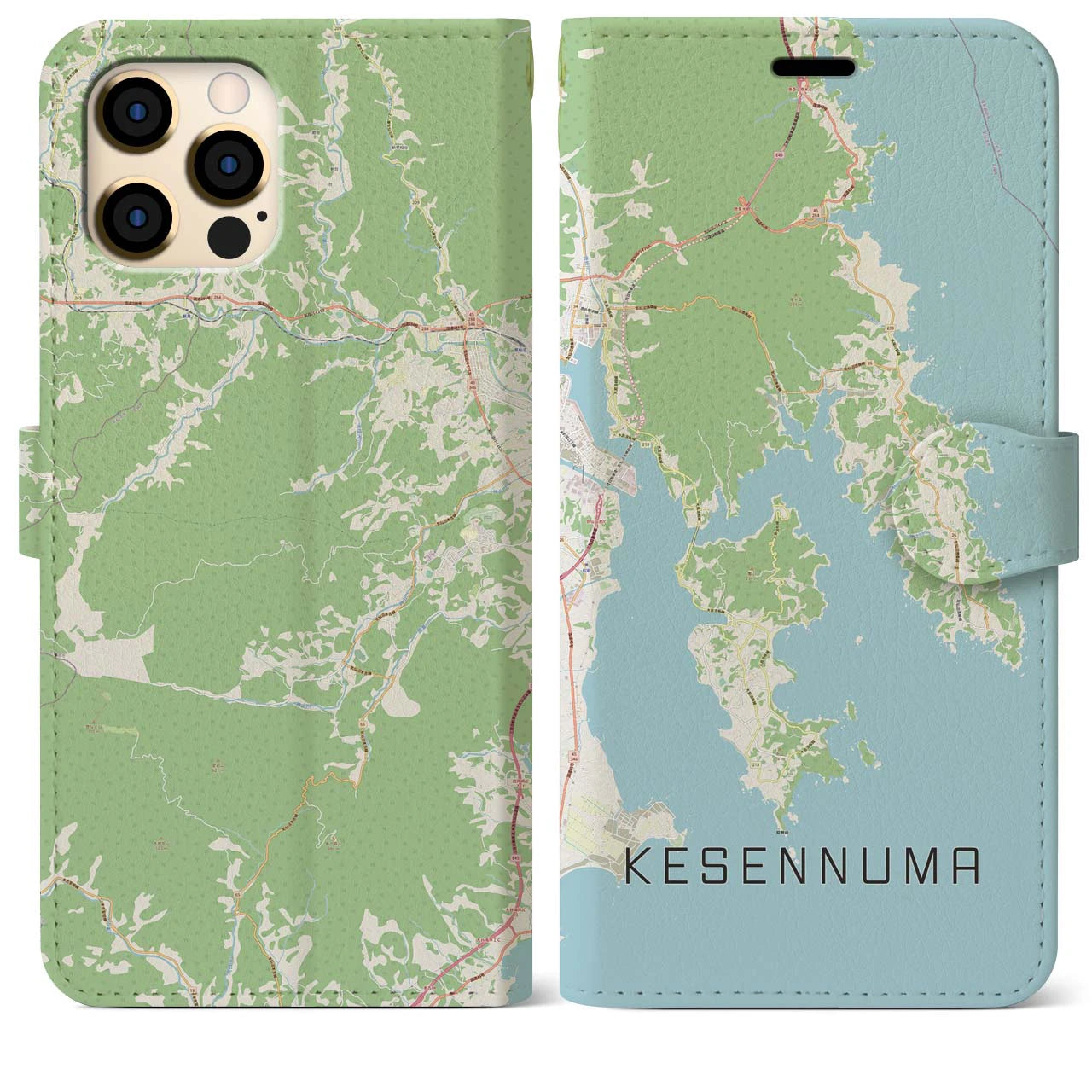 【気仙沼(宮城県)】地図柄iPhoneケース(手帳タイプ)ナチュラル・iPhone 12 Pro Max 用