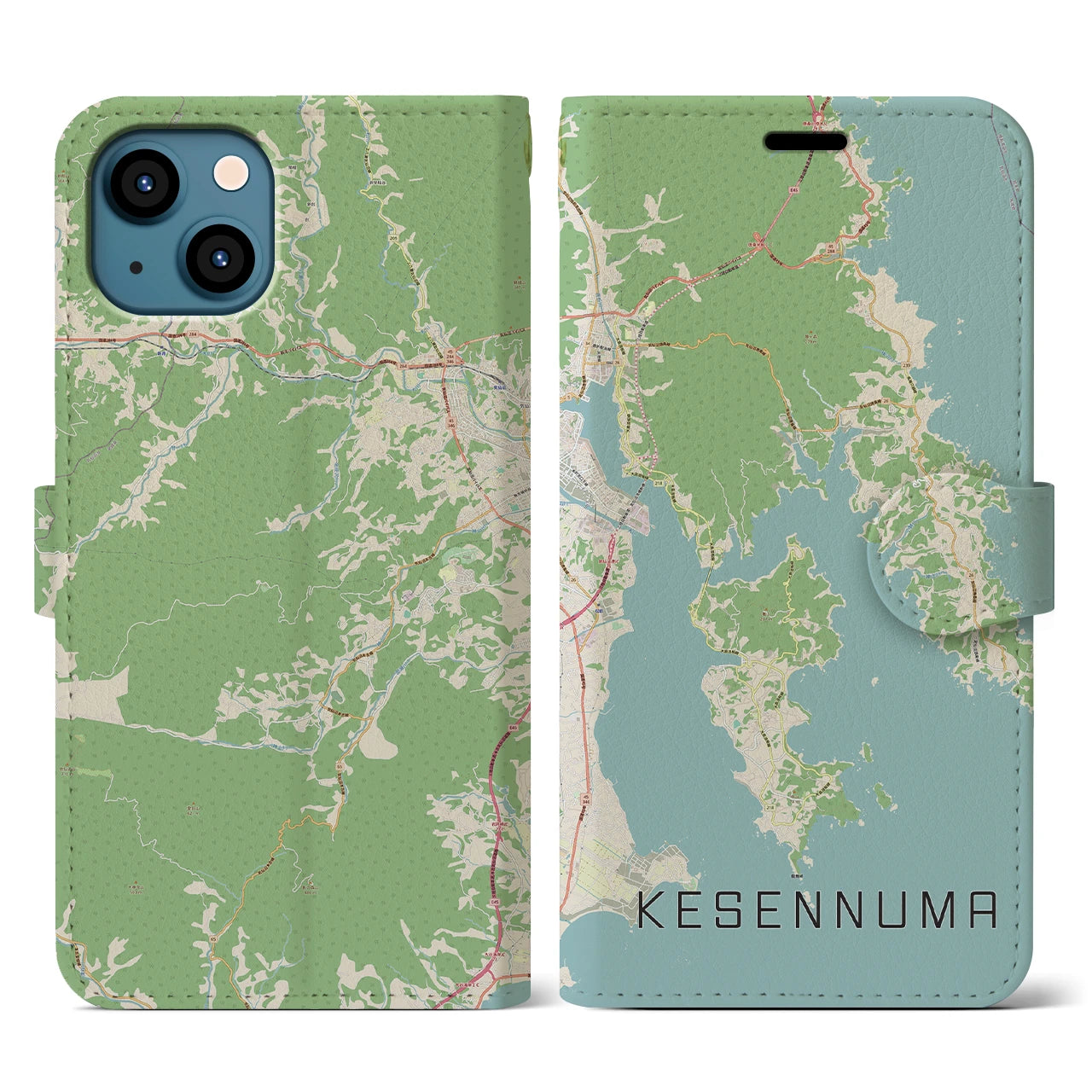 【気仙沼(宮城県)】地図柄iPhoneケース(手帳タイプ)ナチュラル・iPhone 13 用