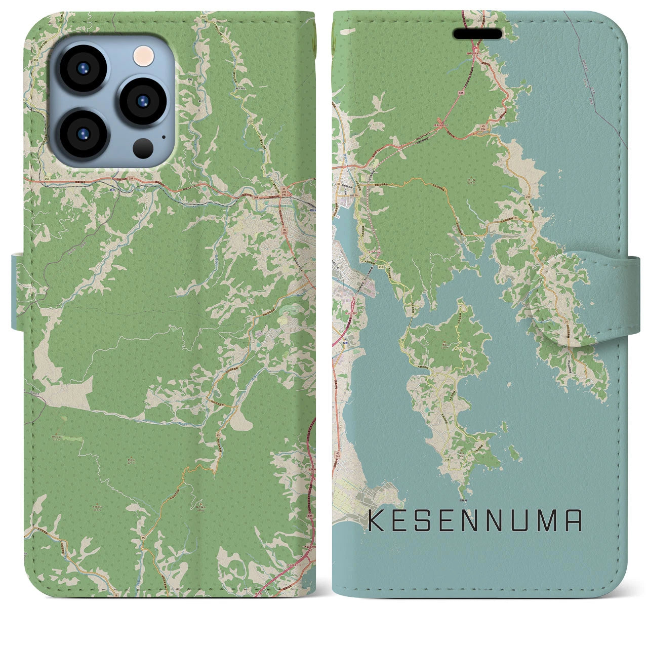 【気仙沼(宮城県)】地図柄iPhoneケース(手帳タイプ)ナチュラル・iPhone 13 Pro Max 用