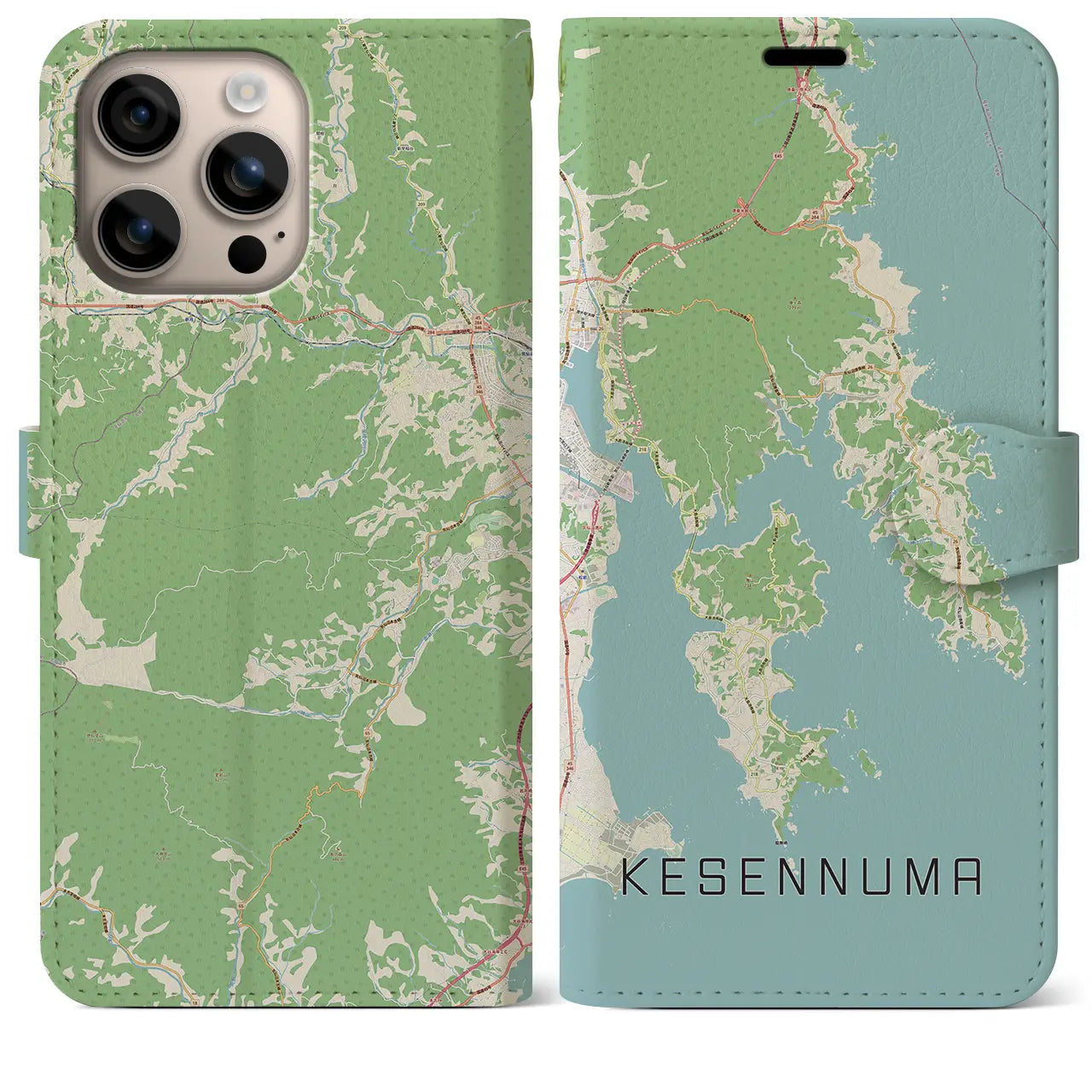 【気仙沼(宮城県)】地図柄iPhoneケース(手帳タイプ)ナチュラル・iPhone 16 Plus 用