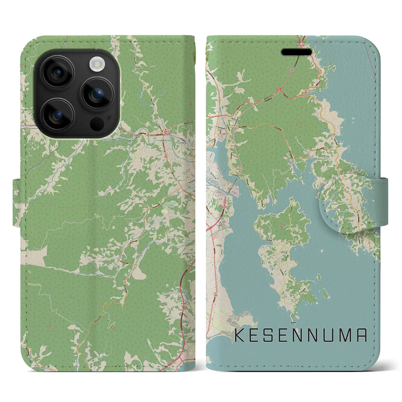 【気仙沼(宮城県)】地図柄iPhoneケース(手帳タイプ)ナチュラル・iPhone 16 用