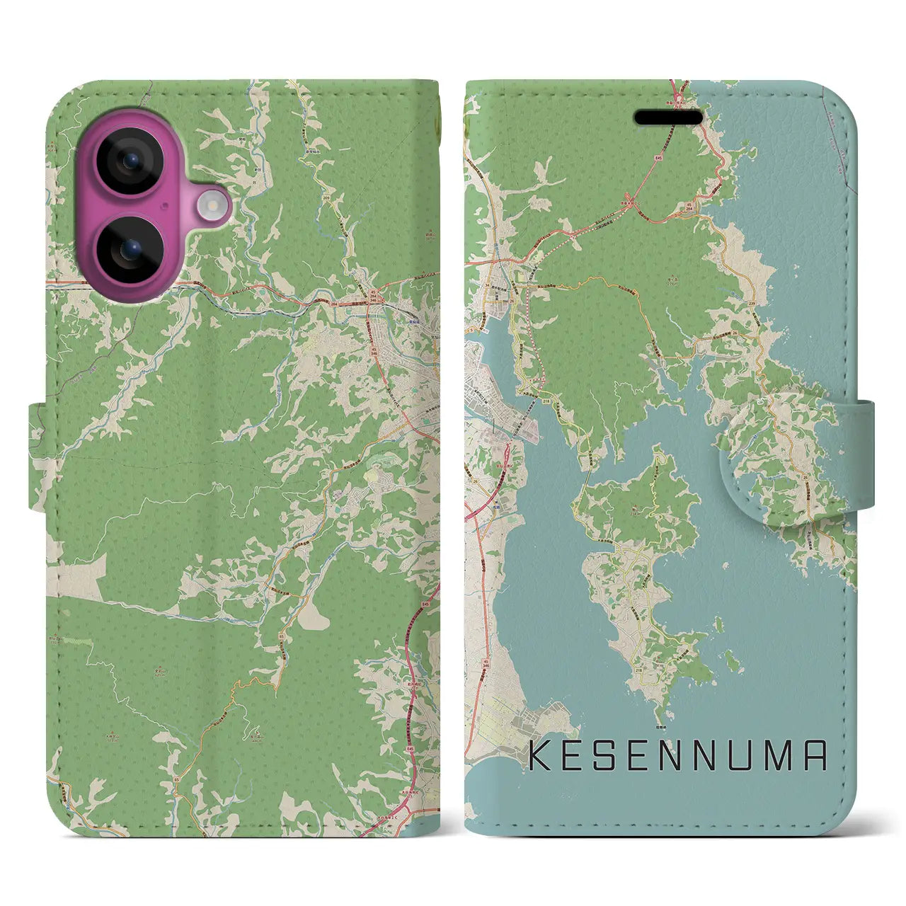 【気仙沼(宮城県)】地図柄iPhoneケース(手帳タイプ)ナチュラル・iPhone 16 Pro 用