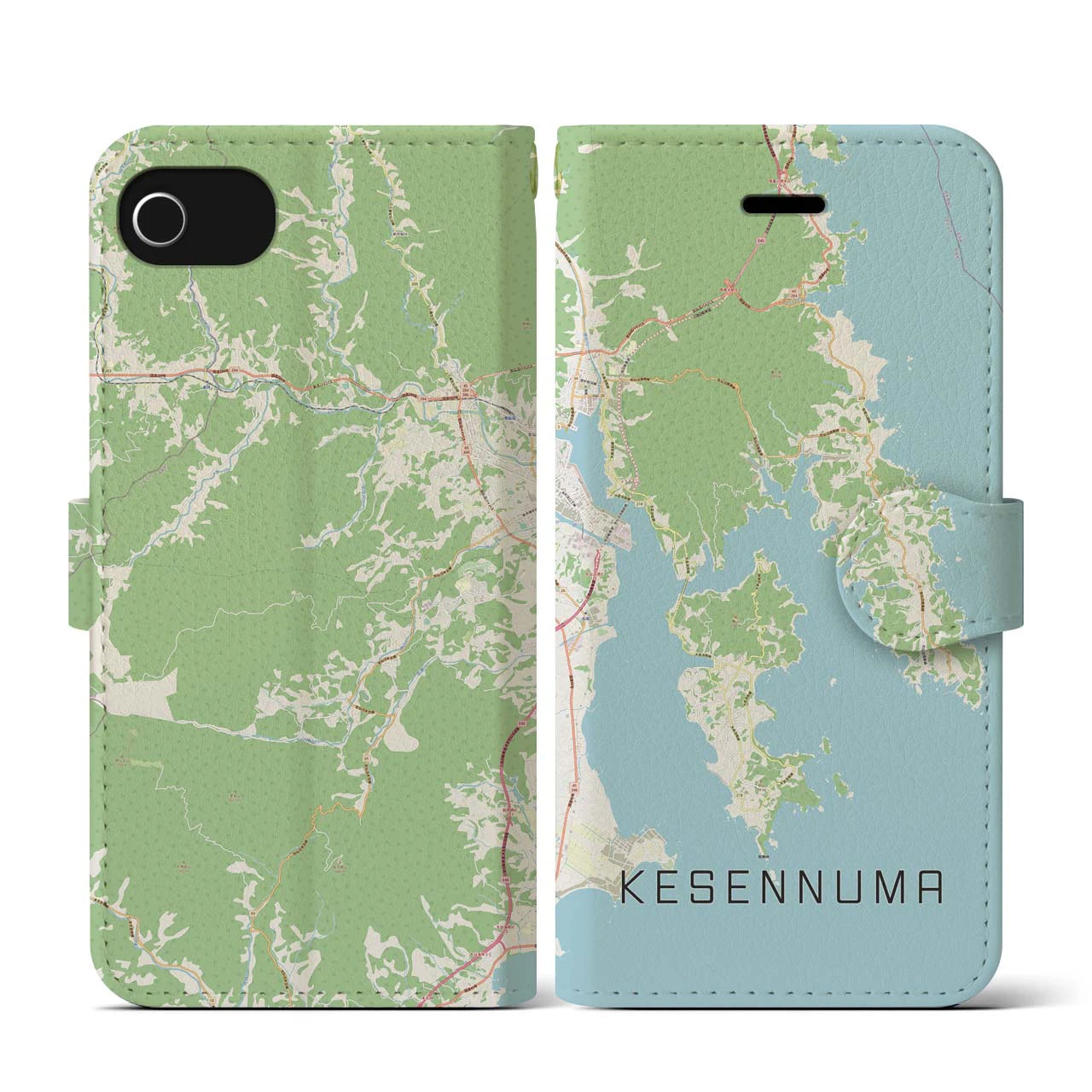 【気仙沼(宮城県)】地図柄iPhoneケース(手帳タイプ)ナチュラル・iPhone SE(第3 / 第2世代) / 8 / 7 / 6s / 6 用