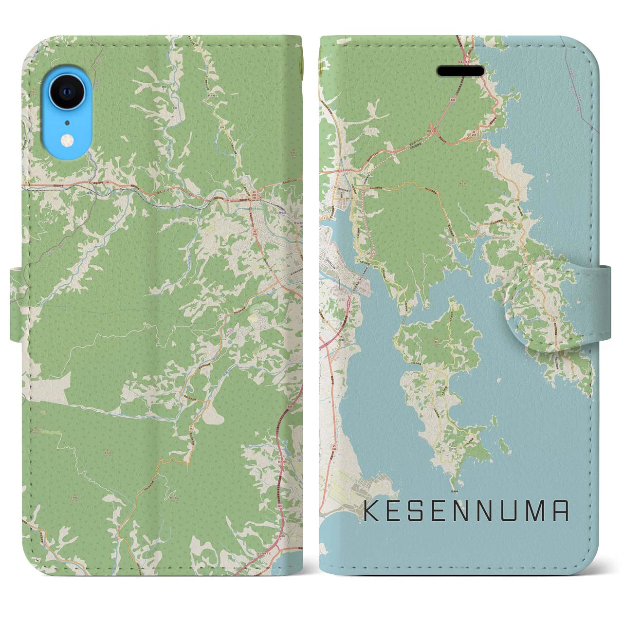【気仙沼(宮城県)】地図柄iPhoneケース(手帳タイプ)ナチュラル・iPhone XR 用