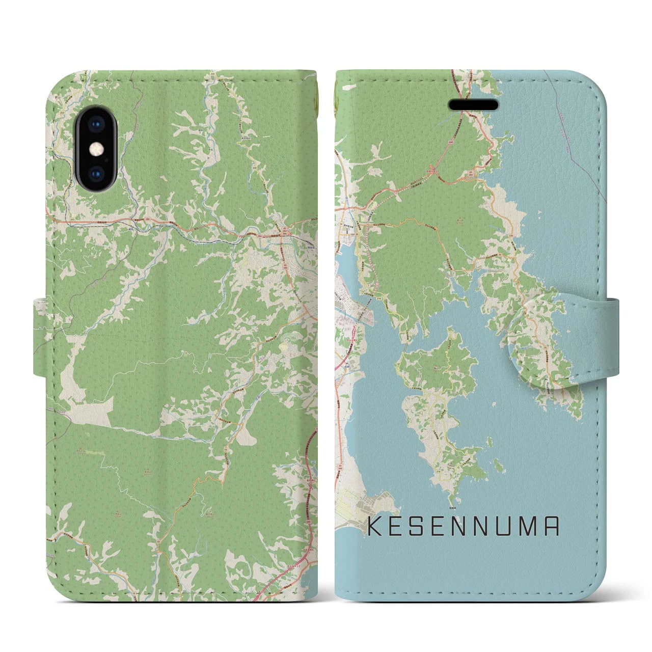 【気仙沼(宮城県)】地図柄iPhoneケース(手帳タイプ)ナチュラル・iPhone XS / X 用
