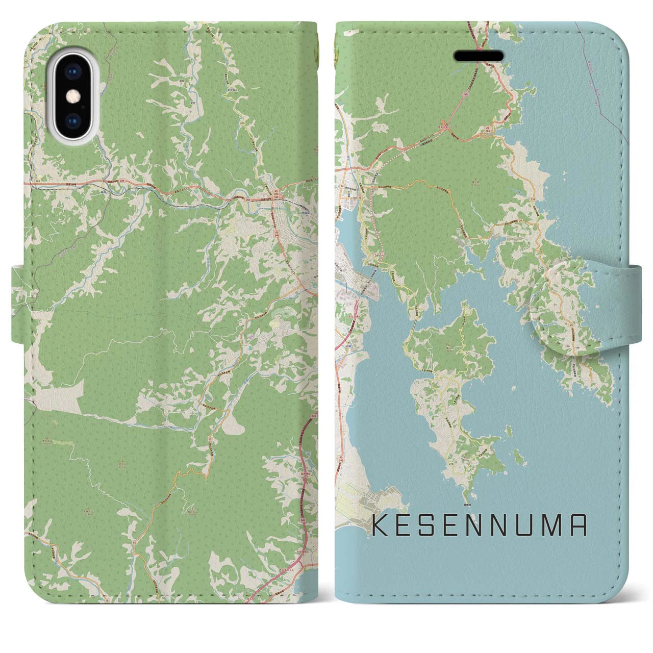 【気仙沼(宮城県)】地図柄iPhoneケース(手帳タイプ)ナチュラル・iPhone XS Max 用