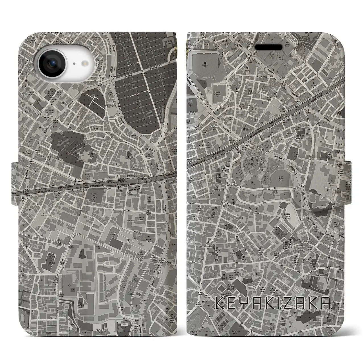 【けやき坂(東京都)】地図柄iPhoneケース(手帳タイプ)