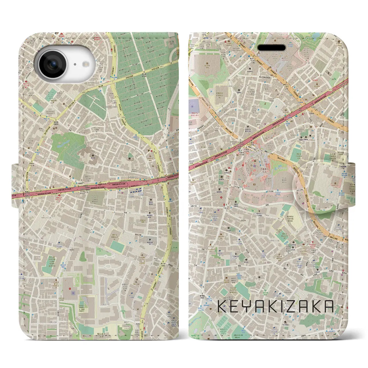 【けやき坂(東京都)】地図柄iPhoneケース(手帳タイプ)