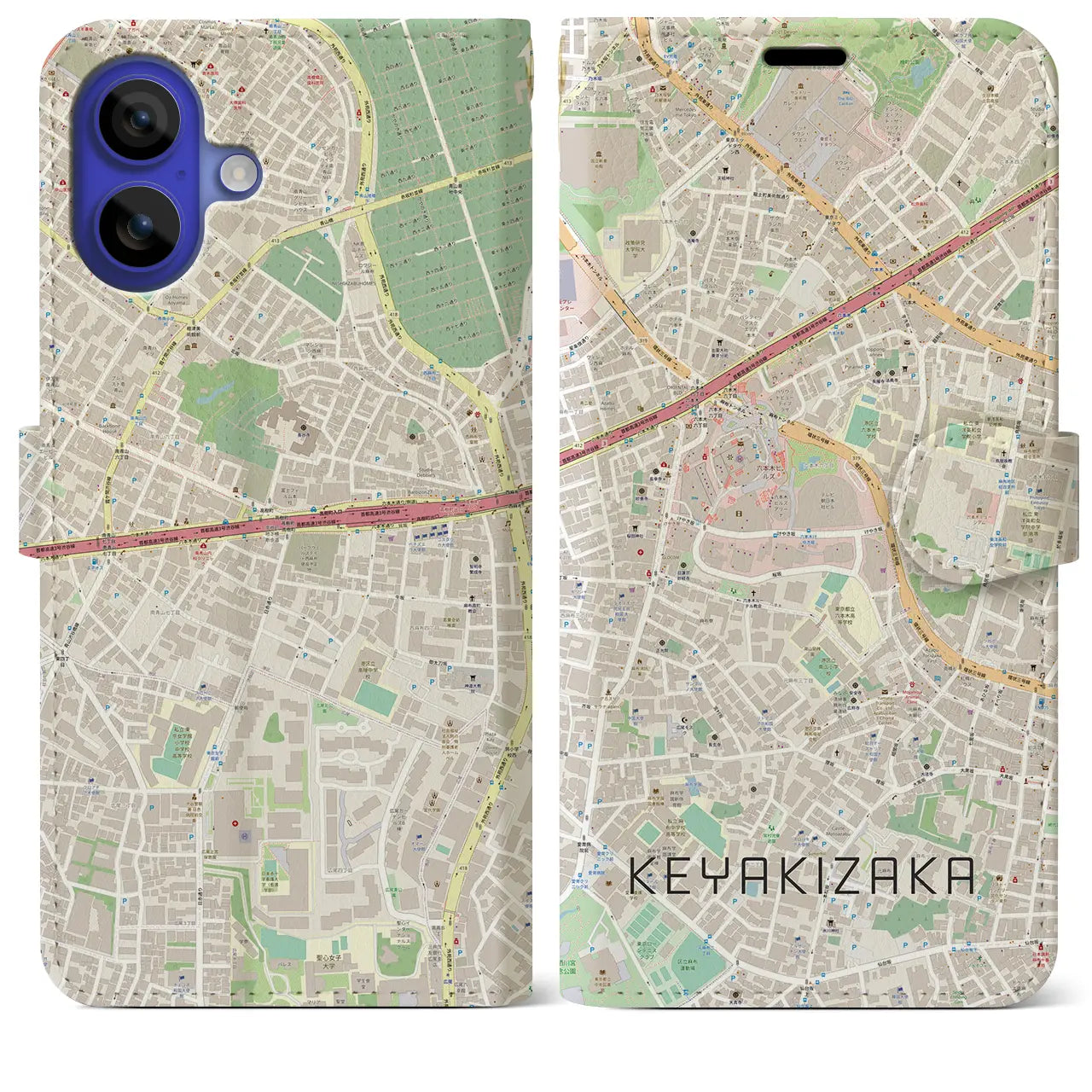 【けやき坂(東京都)】地図柄iPhoneケース(手帳タイプ)ナチュラル・iPhone 16 Pro Max 用