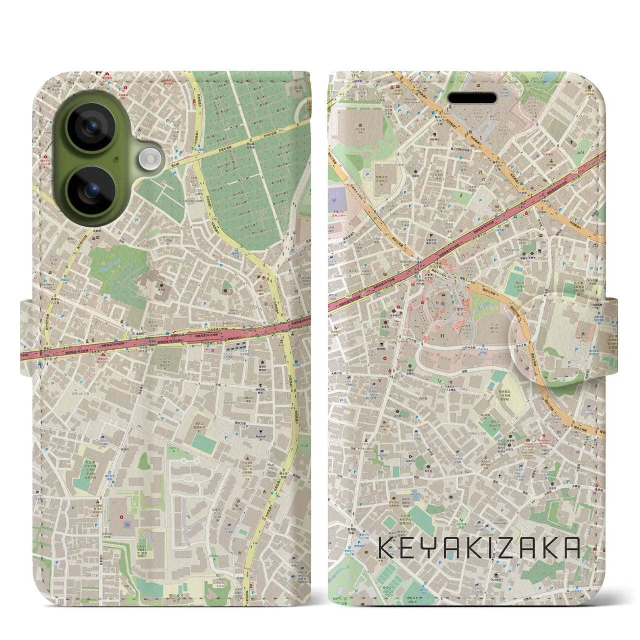 【けやき坂(東京都)】地図柄iPhoneケース(手帳タイプ)